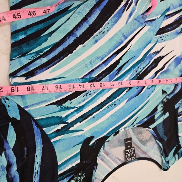 Clara Sun Woo Asymmetrical Tunic Top Medium Blue Ocean Print 3/4 Sleeve - Picture 7 of 8
